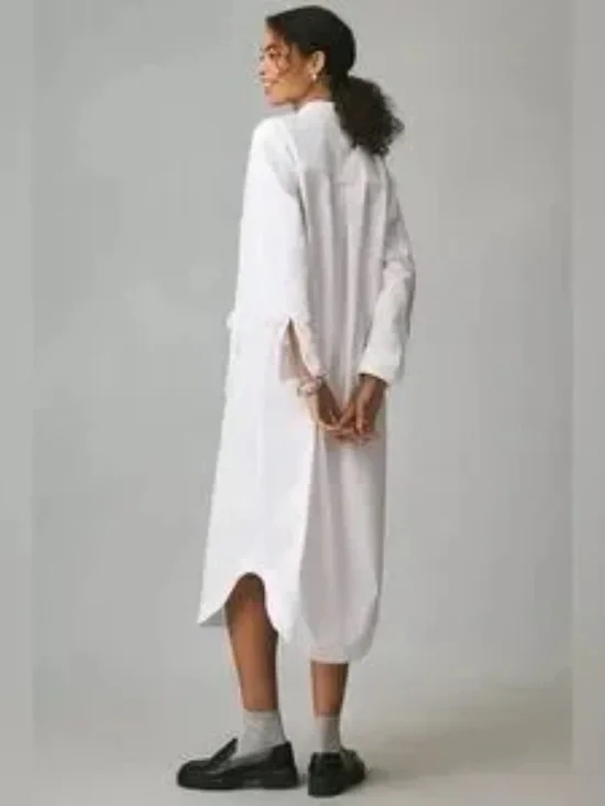 Anthropologie Maeve Long-Sleeve Cotton Midi Shirt Dress Heart Pockets Small NWT - Picture 2 of 4